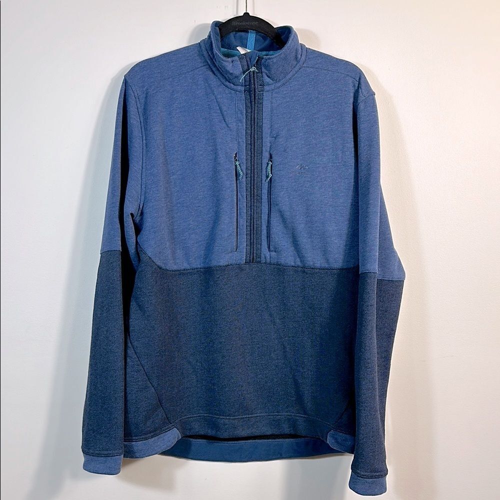 Quechua Color Block Blue Pullover Fleece Smart Pockets Sweater Men Size XL